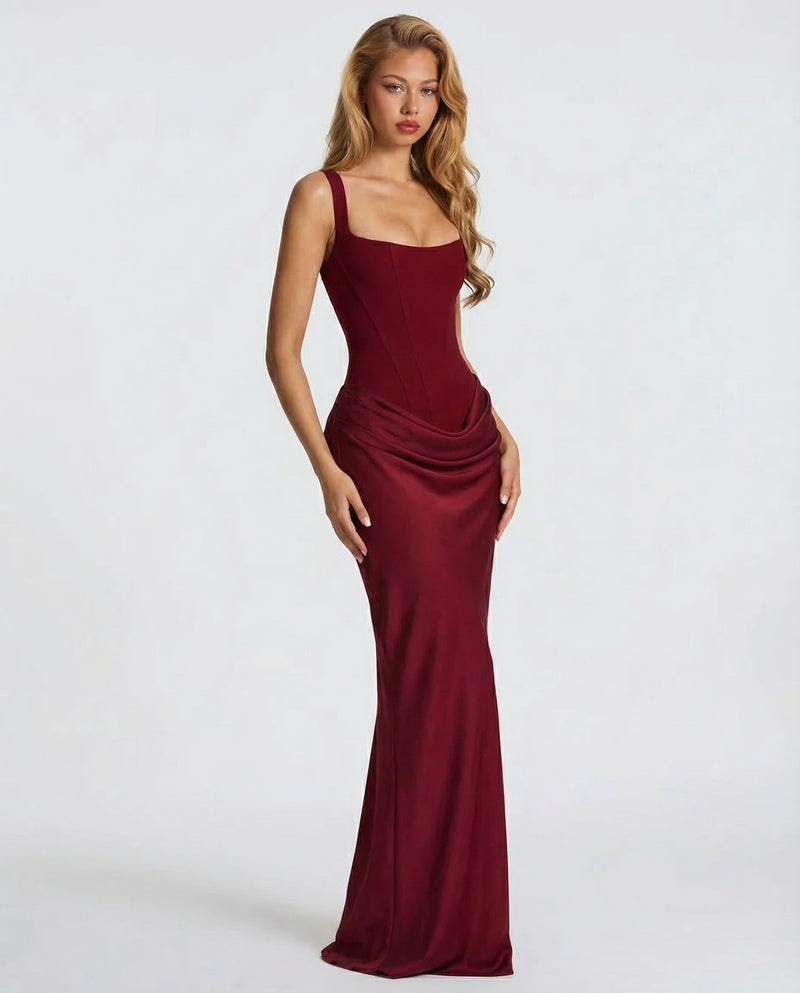 Ember Corset Maxi Dress with Draped Skirt