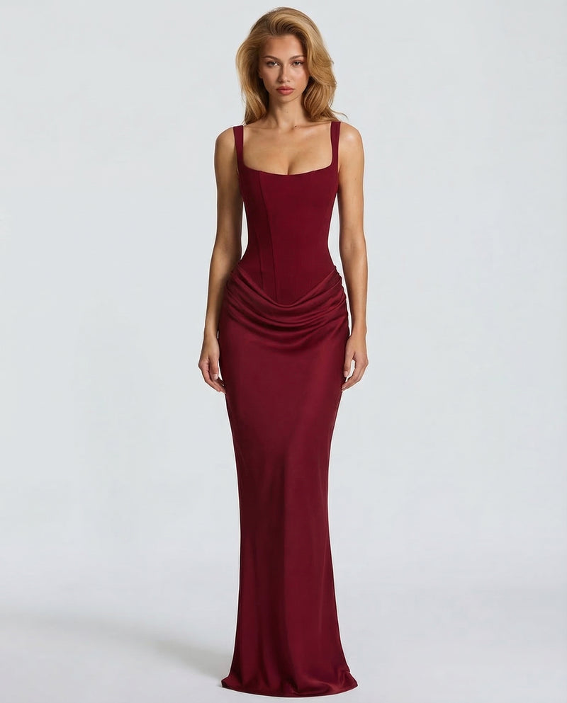 Ember Corset Maxi Dress with Draped Skirt