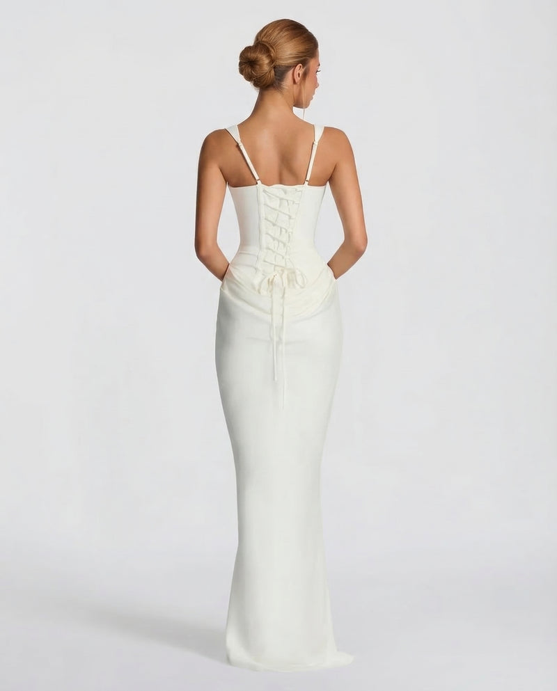 Ember Corset Maxi Dress with Draped Skirt