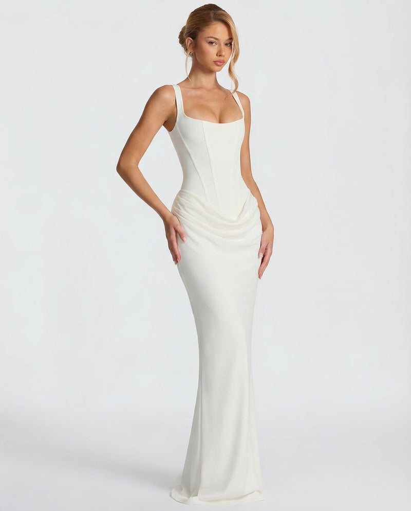 Ember Corset Maxi Dress with Draped Skirt
