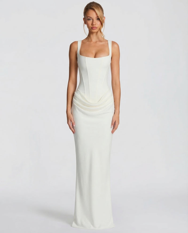 Ember Corset Maxi Dress with Draped Skirt