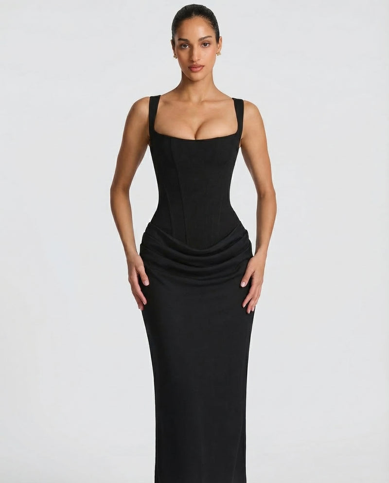 Ember Corset Maxi Dress with Draped Skirt