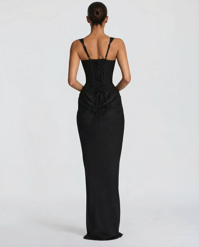 Ember Corset Maxi Dress with Draped Skirt