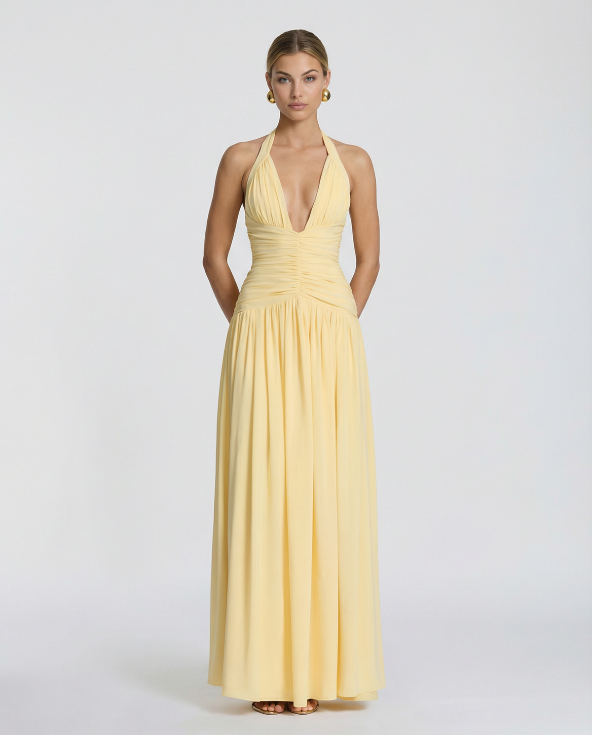 Lakeshore Halter Ruched Corset Maxi Dress