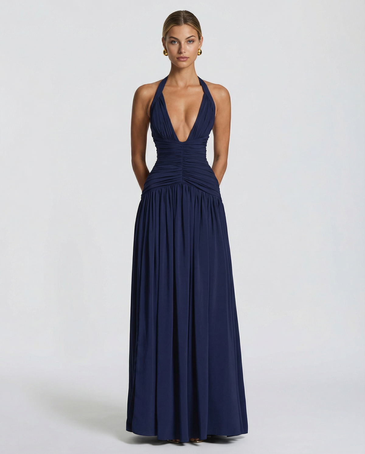 Lakeshore Halter Ruched Corset Maxi Dress