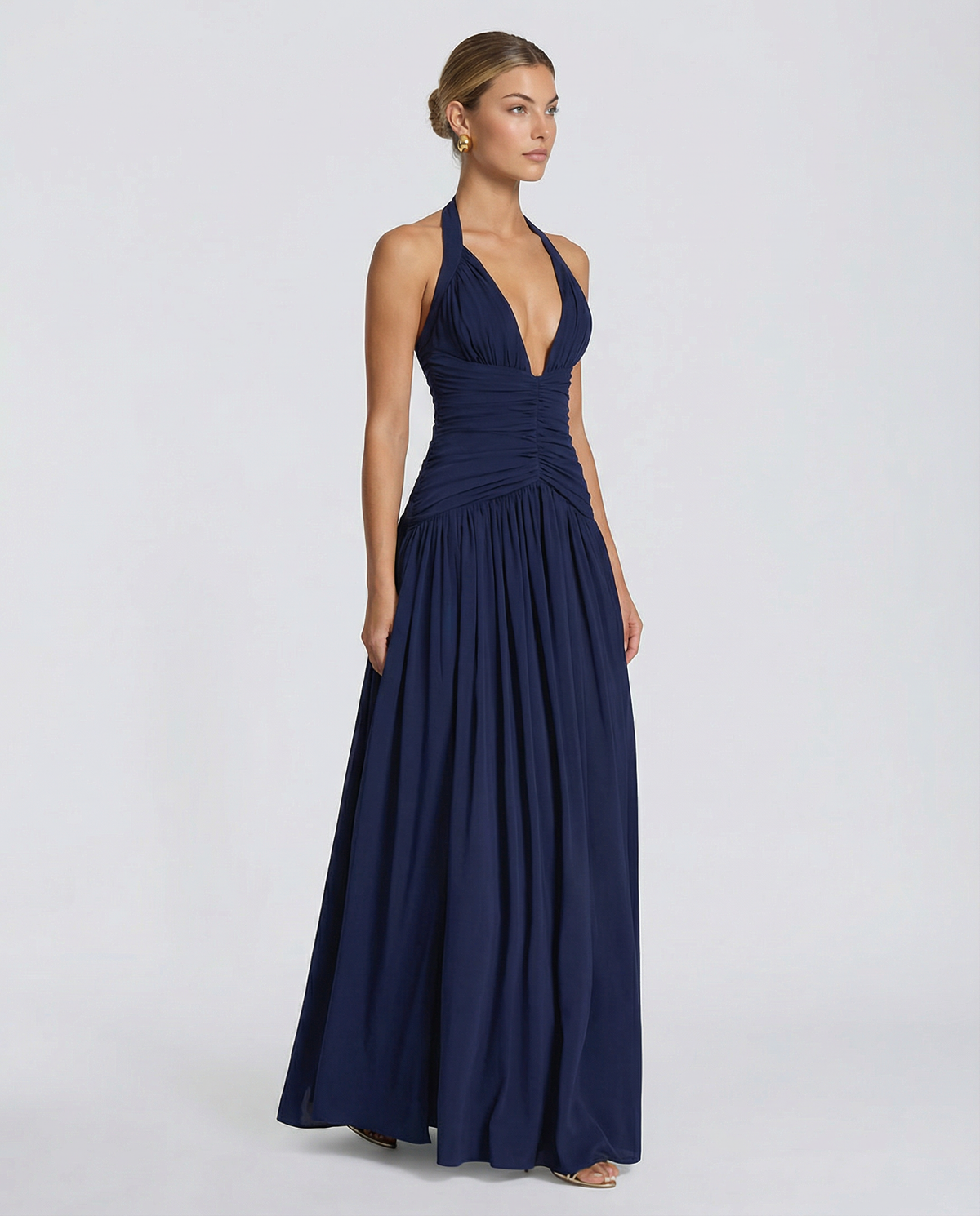 Lakeshore Halter Ruched Corset Maxi Dress