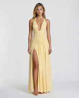 Lakeshore Halter Ruched Corset Maxi Dress