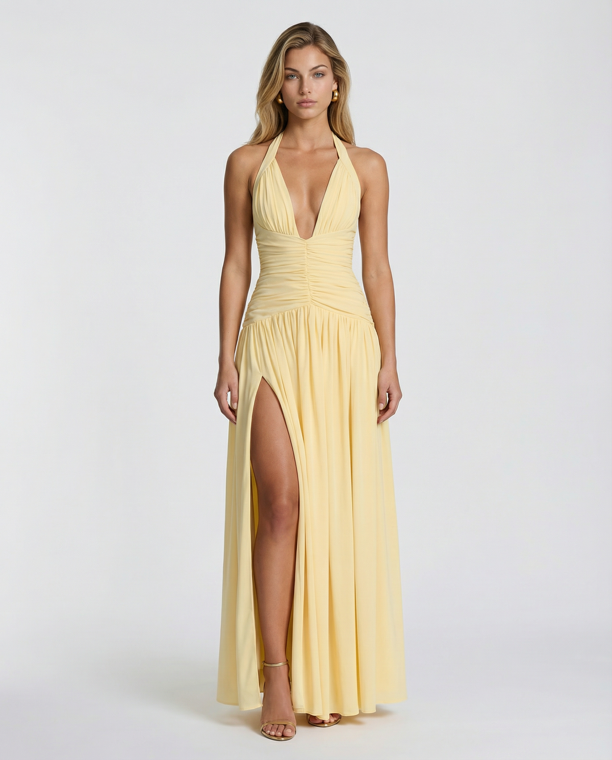 Lakeshore Halter Ruched Corset Maxi Dress