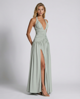 Lakeshore Halter Ruched Corset Maxi Dress