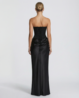 Rosewood Strapless Corset Maxi Dress with Draped Skirt