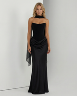 Rosewood Strapless Corset Maxi Dress with Draped Skirt