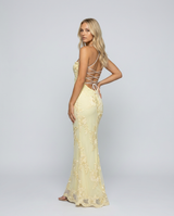 Floral Appliqué Corset Maxi Dress with Lace-Up Back