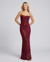 Floral Appliqué Corset Maxi Dress with Lace-Up Back
