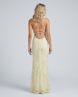Floral Appliqué Corset Maxi Dress with Lace-Up Back
