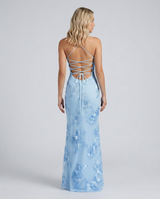 Floral Appliqué Corset Maxi Dress with Lace-Up Back