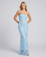 Floral Appliqué Corset Maxi Dress with Lace-Up Back