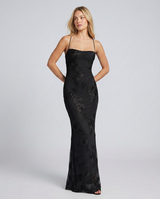 Floral Appliqué Corset Maxi Dress with Lace-Up Back