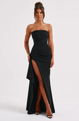 Golden Gate Strapless Twisted Maxi Dress with High Slit