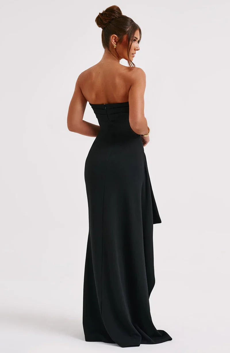 Golden Gate Strapless Twisted Maxi Dress with High Slit