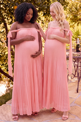 Starlight Pleated Cold-Shoulder Maternity Maxi Gown