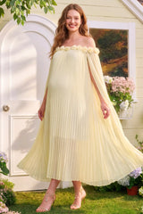 Blossom Pleated Off-Shoulder Maternity Gown with Rosette Trim