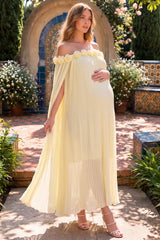 Blossom Pleated Off-Shoulder Maternity Gown with Rosette Trim