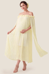 Blossom Pleated Off-Shoulder Maternity Gown with Rosette Trim