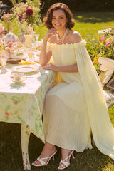 Blossom Pleated Off-Shoulder Maternity Gown with Rosette Trim