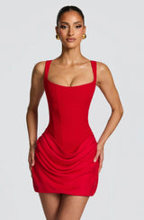 Wren Square-Neck Draped Mini Dress with Lace-Up Back