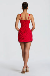 Wren Square-Neck Draped Mini Dress with Lace-Up Back
