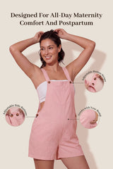 Adjustable-Waist Maternity Short Overalls with Pockets
