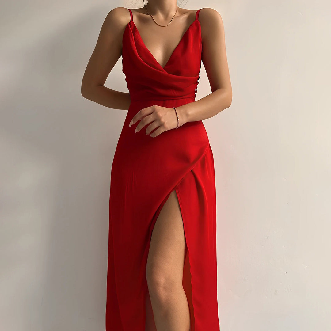Maui Pleated V-Neck Maxi Dress