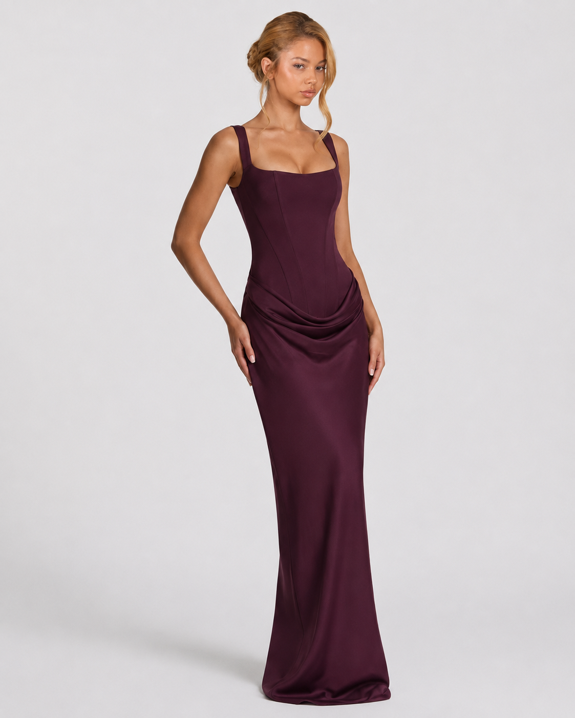Ember Corset Maxi Dress with Draped Skirt