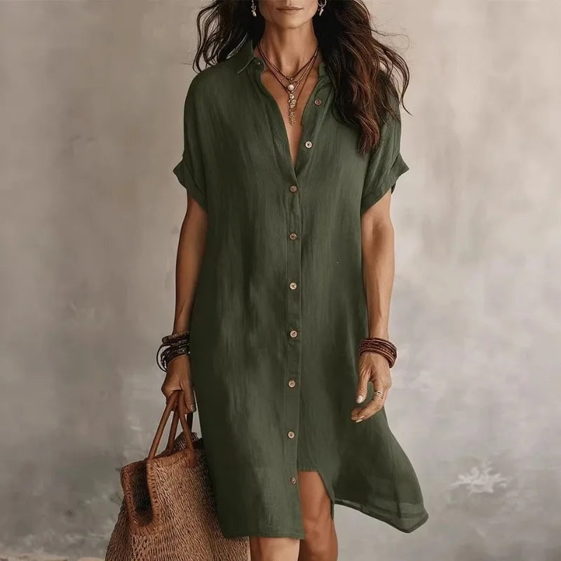 Seabrook Button-Front Collared Midi Shirt Dress