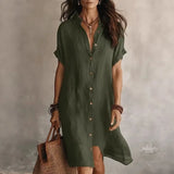 Seabrook Button-Front Collared Midi Shirt Dress