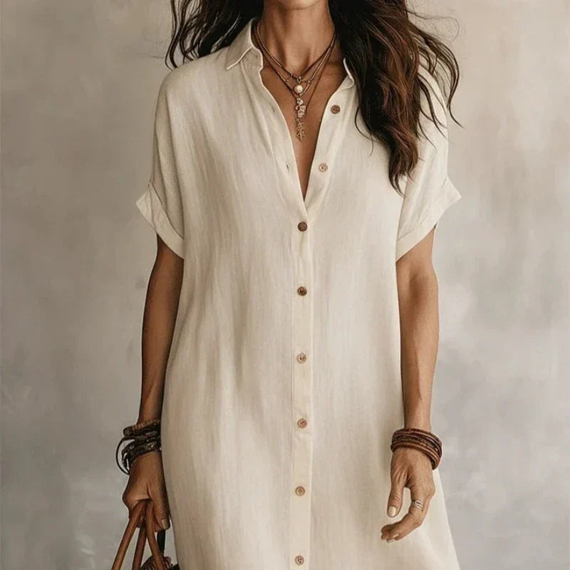 Seabrook Button-Front Collared Midi Shirt Dress