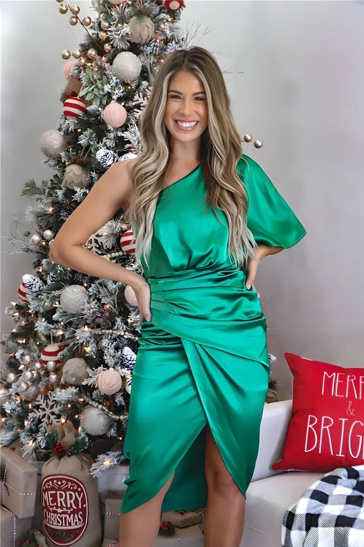 Sausalito Off-Shoulder Draped Satin Midi Dress