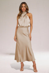 Faro Halter Neck Satin Maxi Dress