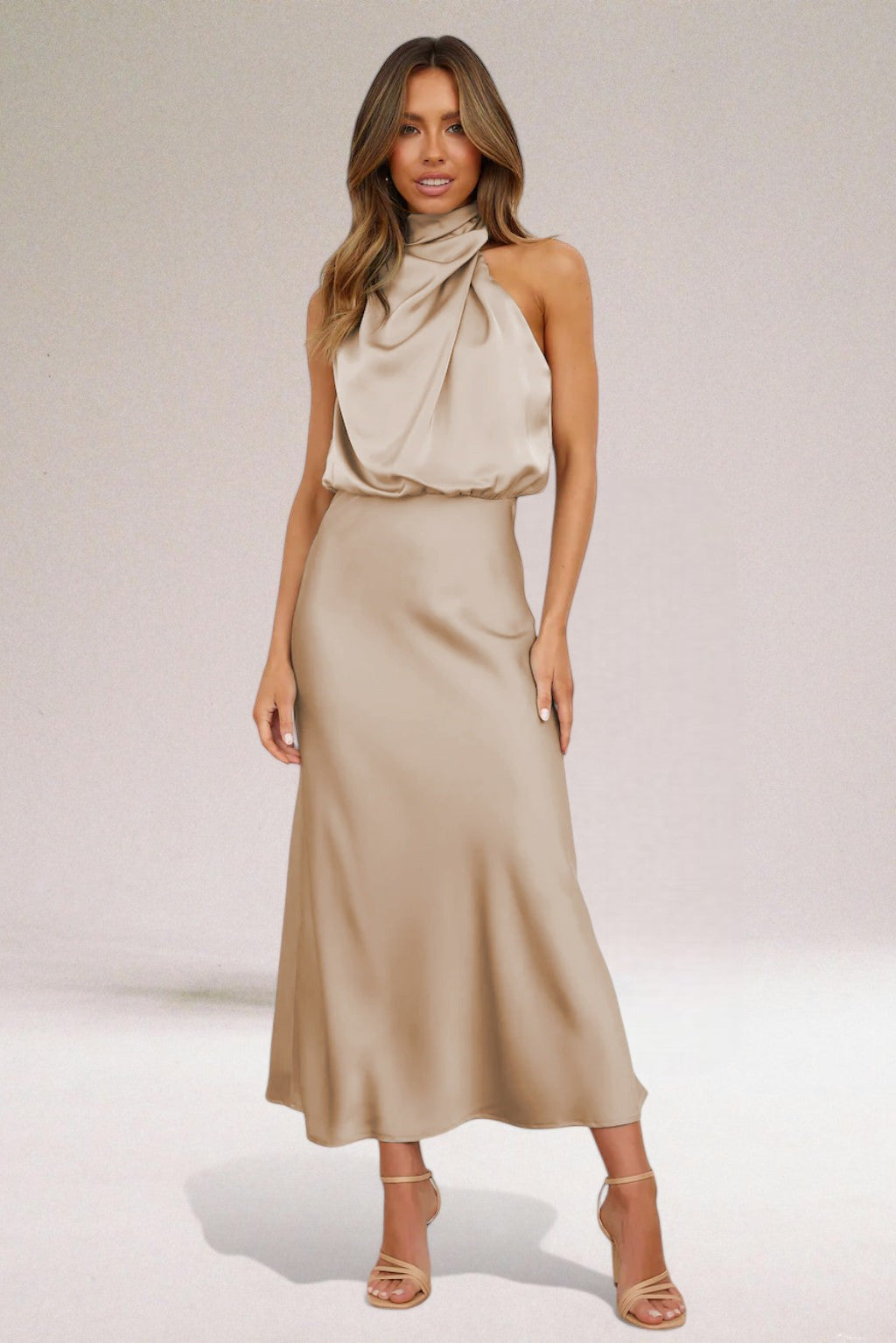 Faro Halter Neck Satin Maxi Dress