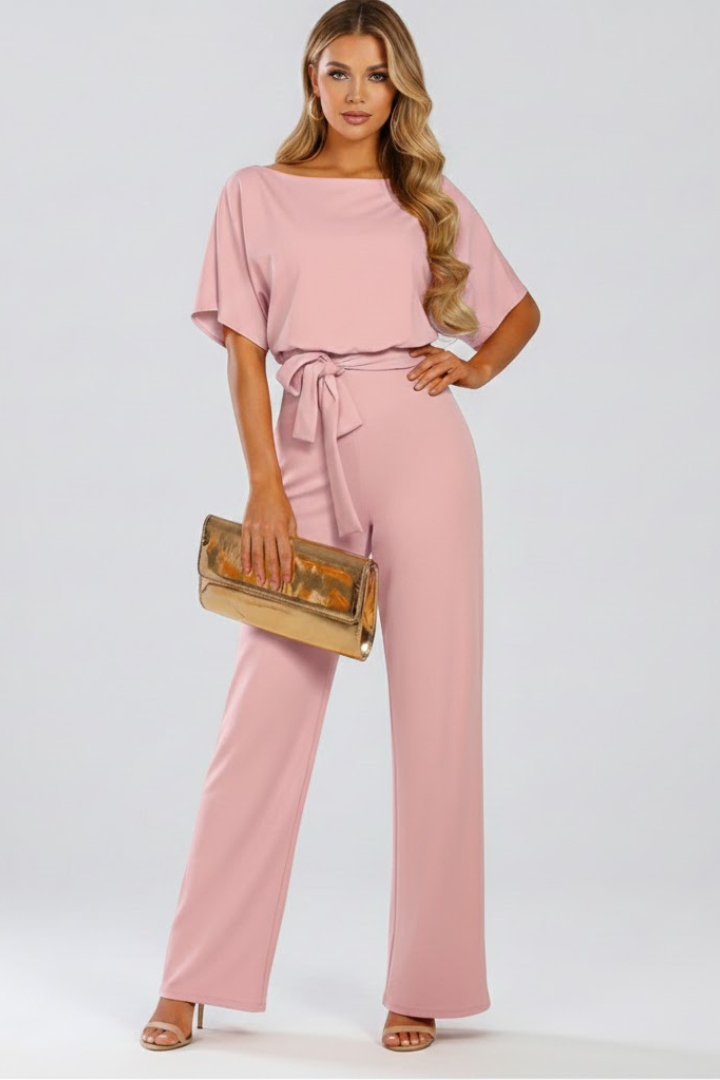 Carmel Belted Wide-Leg Short Sleeve Jumpsuit