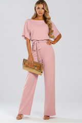 Carmel Belted Wide-Leg Short Sleeve Jumpsuit