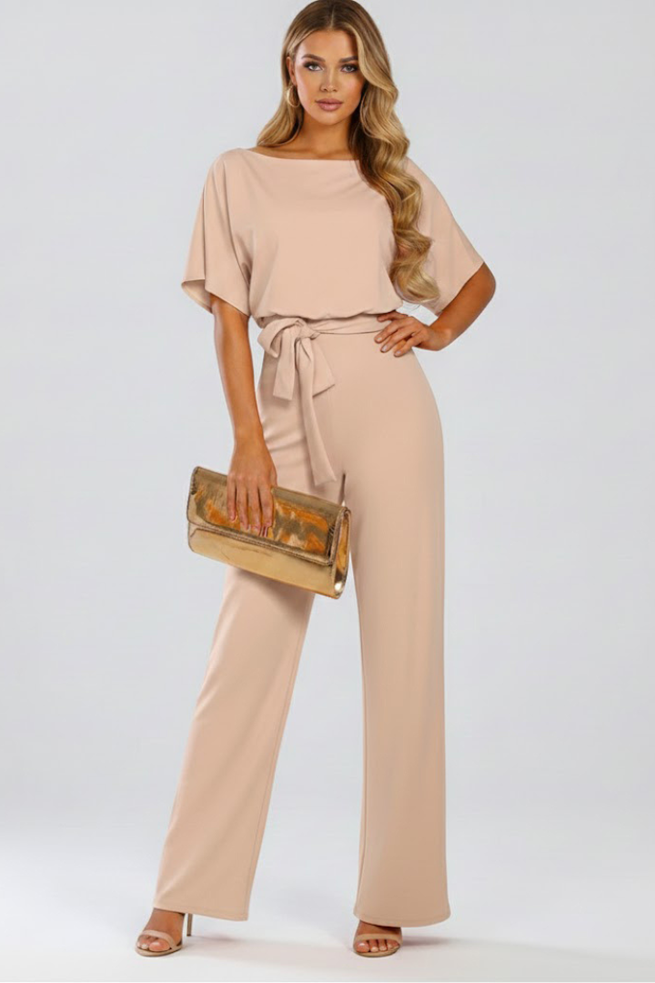 Carmel Belted Wide-Leg Short Sleeve Jumpsuit