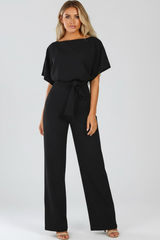 Carmel Belted Wide-Leg Short Sleeve Jumpsuit