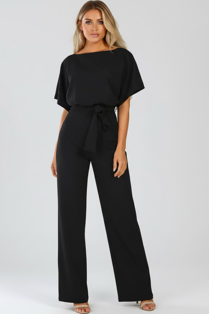 Carmel Belted Wide-Leg Short Sleeve Jumpsuit