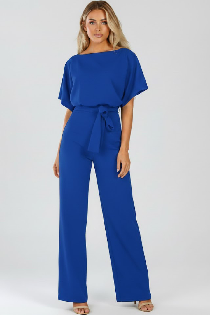 Carmel Belted Wide-Leg Short Sleeve Jumpsuit