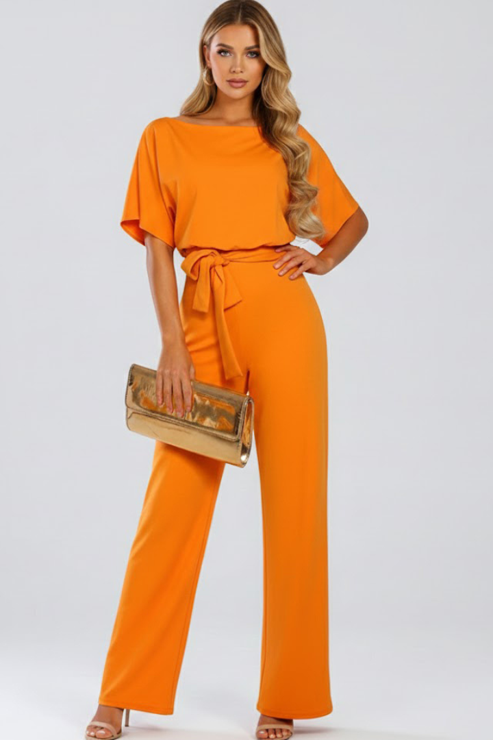 Carmel Belted Wide-Leg Short Sleeve Jumpsuit