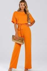 Carmel Belted Wide-Leg Short Sleeve Jumpsuit