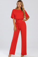 Carmel Belted Wide-Leg Short Sleeve Jumpsuit