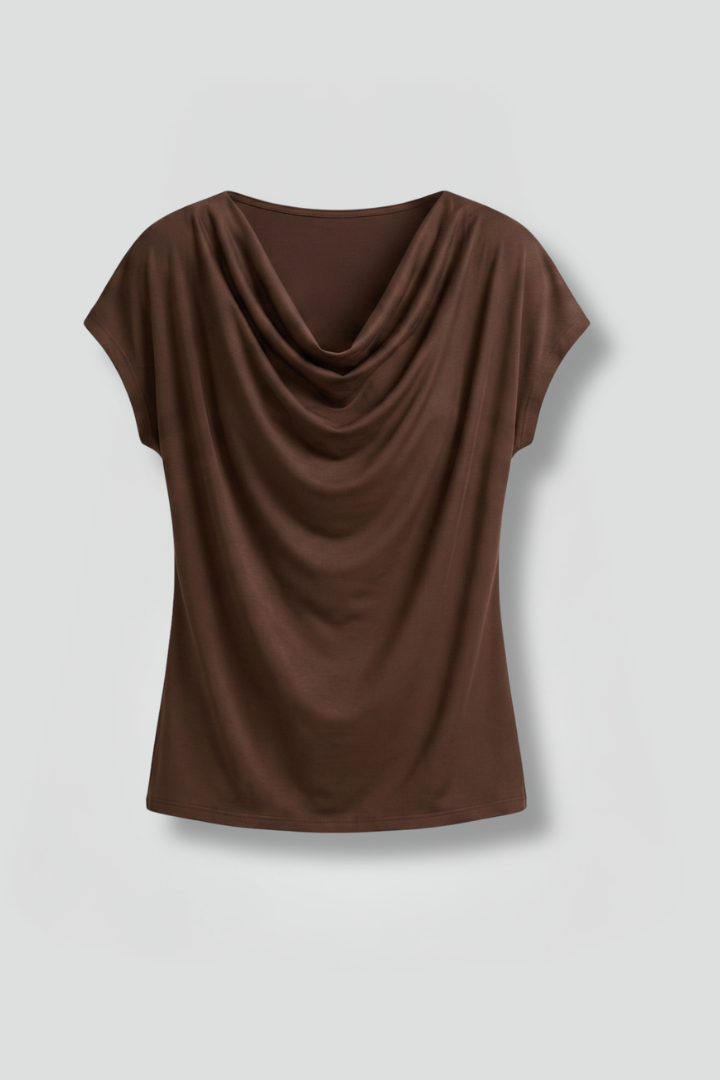 Savannah Draped Cowl Neck Short Sleeve Blouse