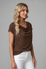 Savannah Draped Cowl Neck Short Sleeve Blouse